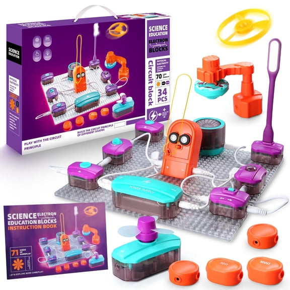 Tigozz STEM Circuit Board for Kids Electronics Exploration Kit, 71 Science Projects, 34 Pcs Circuit Blocks STEM Toys for Boys Girls Age 6+