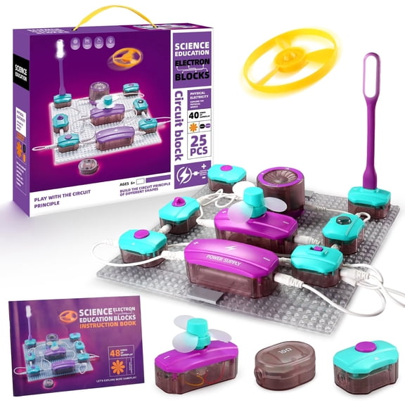 Tigozz STEM Circuit Kit for Kids with 40 Science Experiments, 25 Pcs DIY Electronic Exploration Toy for Boys Girls 6-12