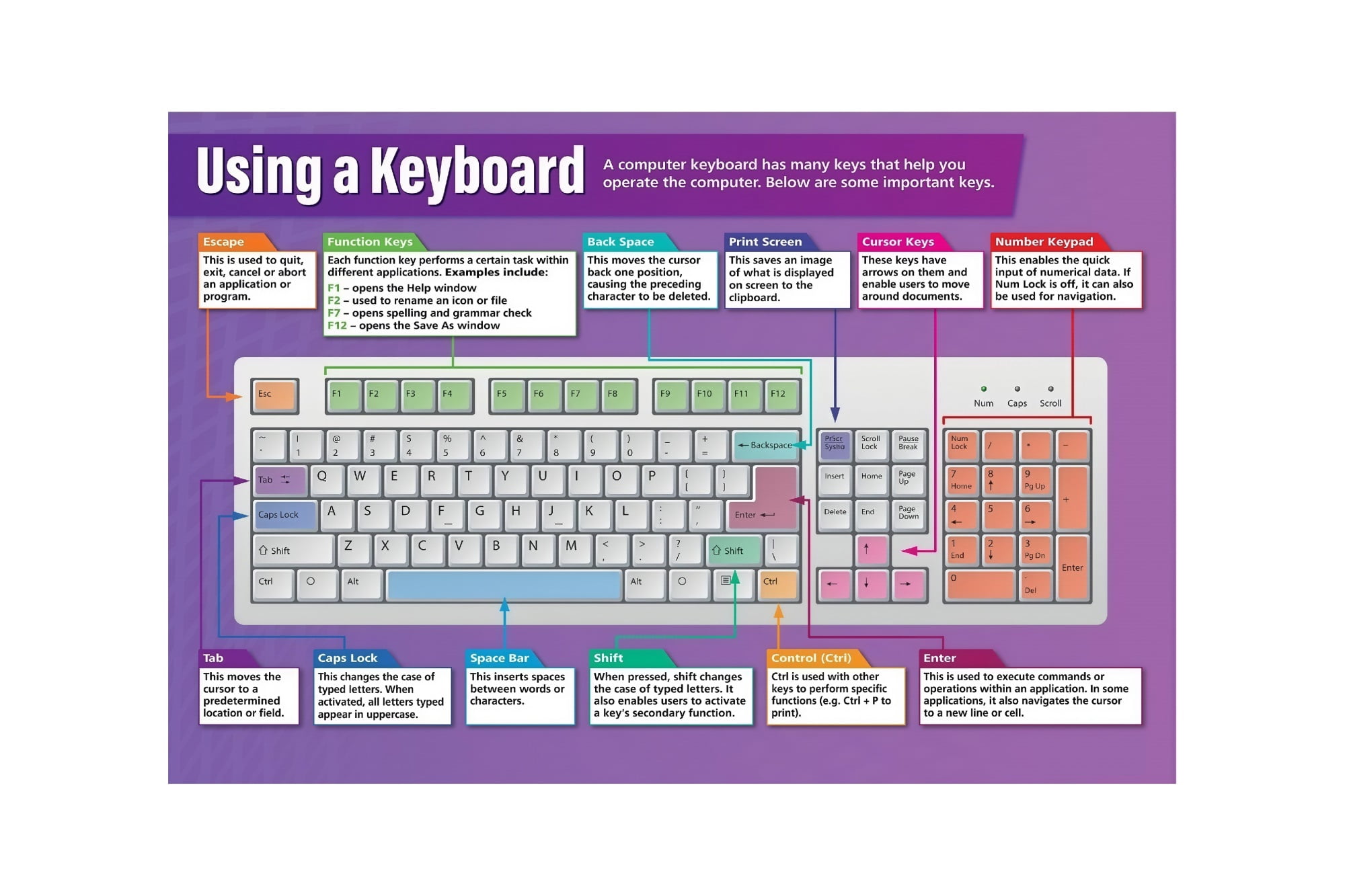 STEM Computer Lab Keyboard Shortcuts and Typing Skills Chart Classroom ...