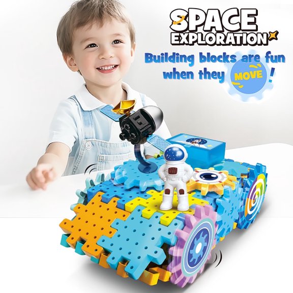 Electric Gear Building Blocks Toy Set 45 Pieces 3-in-1 ABS STEM Engineering Toddler Aerospace for Age 3+ (Not Included Battery)