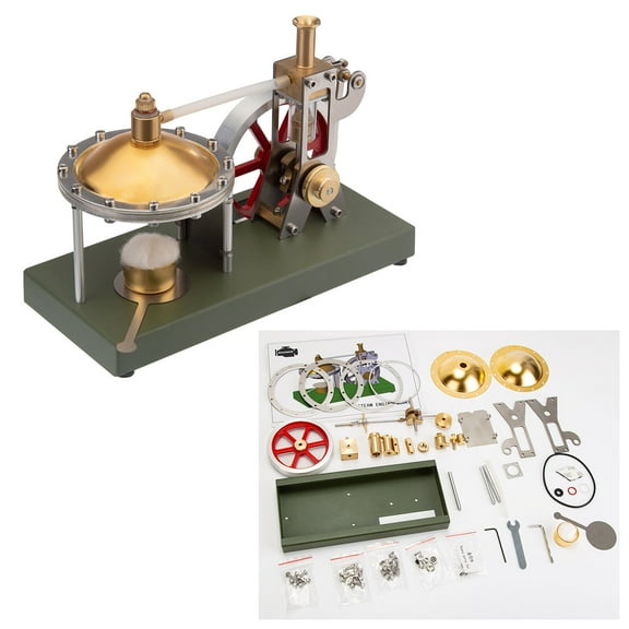 STEM Engine Assembly Kit, Retro Vertical Steam Engine Model with Transparent Cylinder and Spherical Boiler, DIY STEM Education & Desktop Collectible Gift for Hobbyists