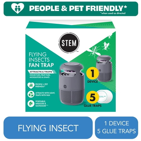STEM Flying Insect Fan Trap, Rechargeable, Portable Indoor & Outdoor Mosquito, Gnat and Fruit Fly Trap with Timer, Pet-Friendly, Starter Kit Includes 1 Device + 5 Glue Traps