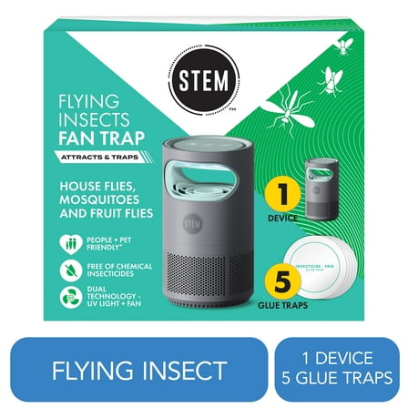 STEM Indoor Bug Control Fan Trap with UV Light, Includes 5 Glue Traps and 1 Device