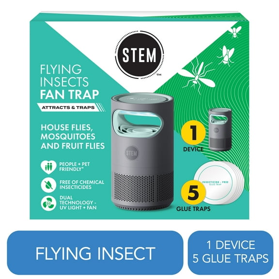 STEM Indoor Bug Control Fan Trap with UV Light, Includes 5 Glue Traps and 1 Device