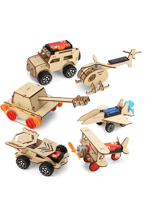 6-in-1 STEM Wooden Model Car Kits for Kids Ages 8-12 Build Tank, 4WD, Solar Helicopter DIY Engineering Toys with Screwdriver, Gift for Boys & Girls