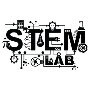 STEM Lab Artwork Banner for Classroom Vinyl Wall Decal - Science Technology Engineering and Mathematics Black and White Art with Calculator, Light Bulb, Cogwheel, Pi, Laboratory Equipments and Circuit