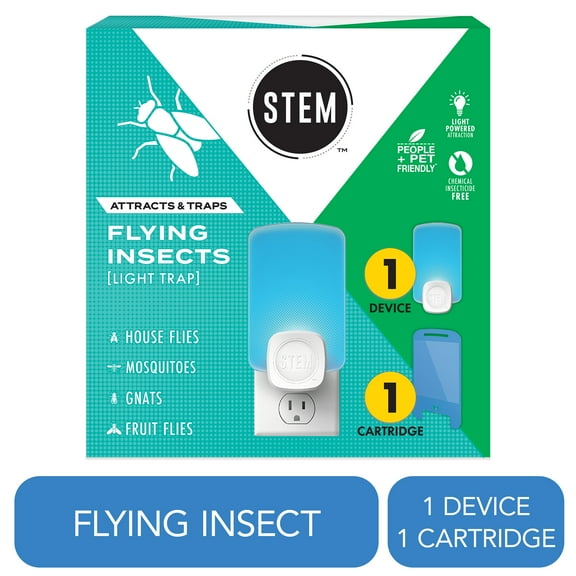 STEM Light Trap, Attracts and Traps Flying Insects, Emits Soft Blue Light, [Includes Starter Kit with 1 Light Trap and 1 Cartridge]