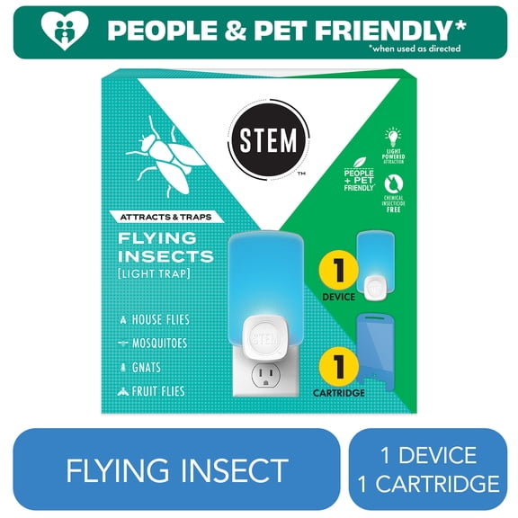 STEM Light Trap, Attracts and Traps Flying Insects, Emits Soft Blue Light, [Includes Starter Kit with 1 Light Trap and 1 Cartridge]