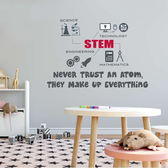 STEM Never Trust An Atom, They Make Up Everything Science Atoms Microscope Scienctist Algebra Geometry Holiday Decorating Bedroom Wall Decal Sticker - Size: 10 In X 7 In