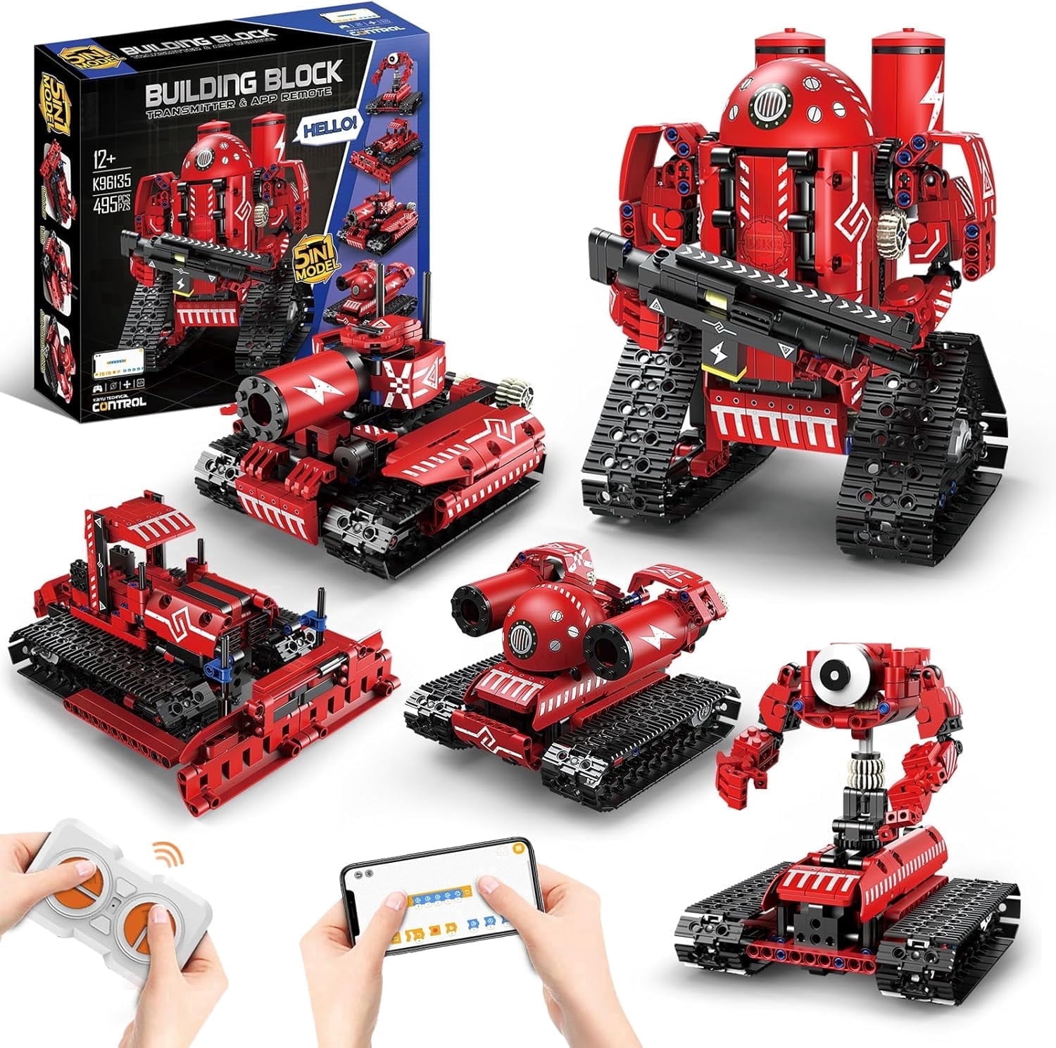 STEM Robot Building Kit for Boys Age 8-16, 5 in 1 Remote Control Robot Toys with 495 Pieces, Engineering Science Birthday Gifts for Kids Teens 8 9 10 11 12 13 Years Old