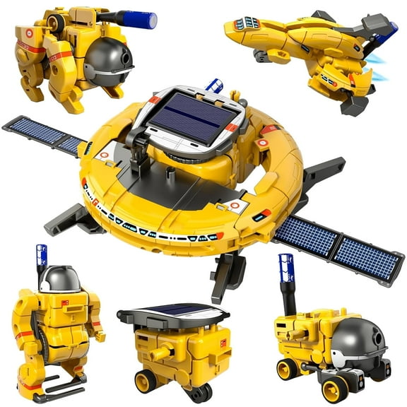 STEM Solar Robot Kit - 6-in-1 with Solar Panel & Battery Power - Educational Science Engineering Building Projects Gift