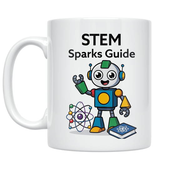 STEM Sparks Guide Cartoon Robot Design - Science Enthusiast - 11 oz Ceramic Coffee Mug
