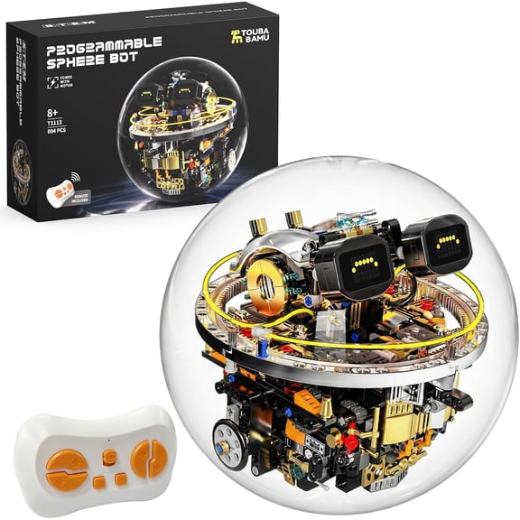 STEM Spherical Robot Building Kit - 804 Pcs App & Remote Control Rolling Sphere Robotics Toy, (Electroplated Premium Tech Set)