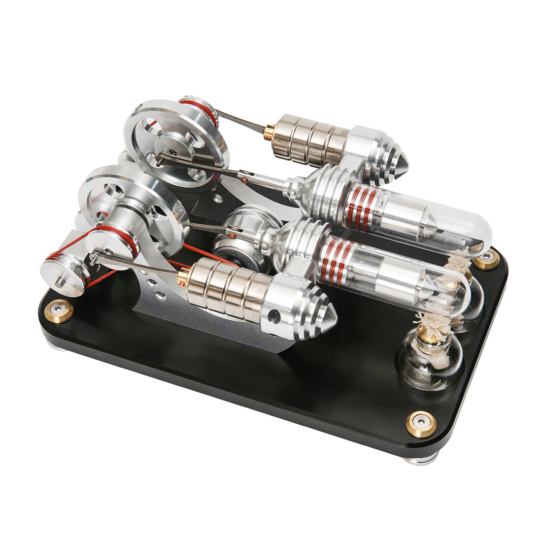 STEM Stirling Engine Model, Dual Cylinder Engine Model Generator with Voltage Display and LED Light, Aluminum Alloy Desktop Collectible Gift for Hobbyists