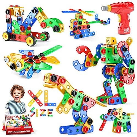 STEM Toys Building Blocks Educational Construction Tiles Set Engineering Kit Creative Activities Games Learning Gift for Toddlers Kids Ages 3 4 5 6 7 8 9 10 Year Old Boys Girls