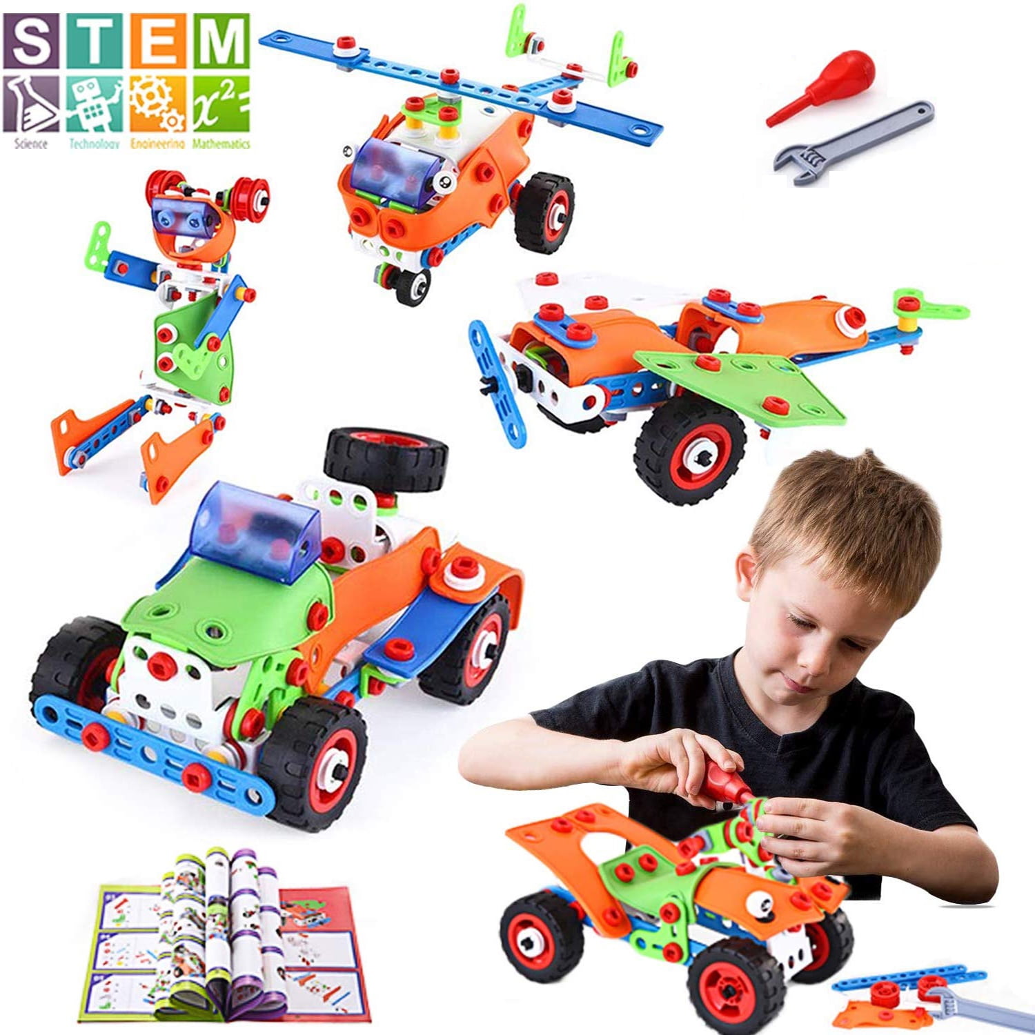 STEM Toys Building Blocks Kit 165pcs Educational Construction Engineering Learning Toys for Kids Building Toys Set for Boys Age 4 5 6 7 8 9 Year Old Best Girls Boys Gift Walmart