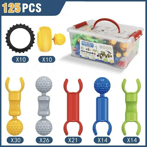 STEM Toys Kids Building Kit, 125 Pcs Educational Learning Set Construction Engineering Building Blocks for Ages 3 4 5 6 7 8 9 10 Year Old Boys And Girls,