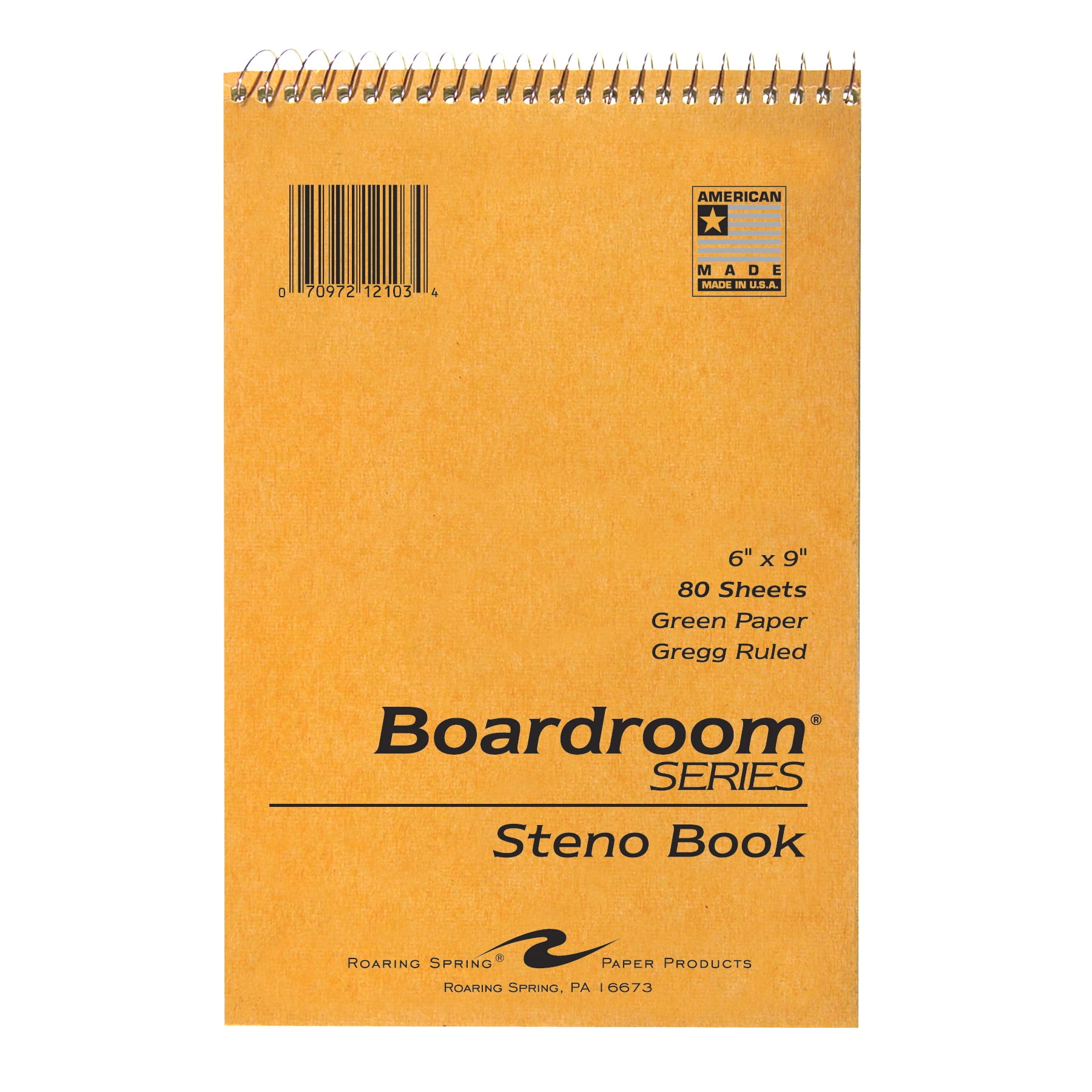 Roaring Spring Paper Products Gregg Ruled Steno Notebook, 6 x 9 in, Green, 80 Pages