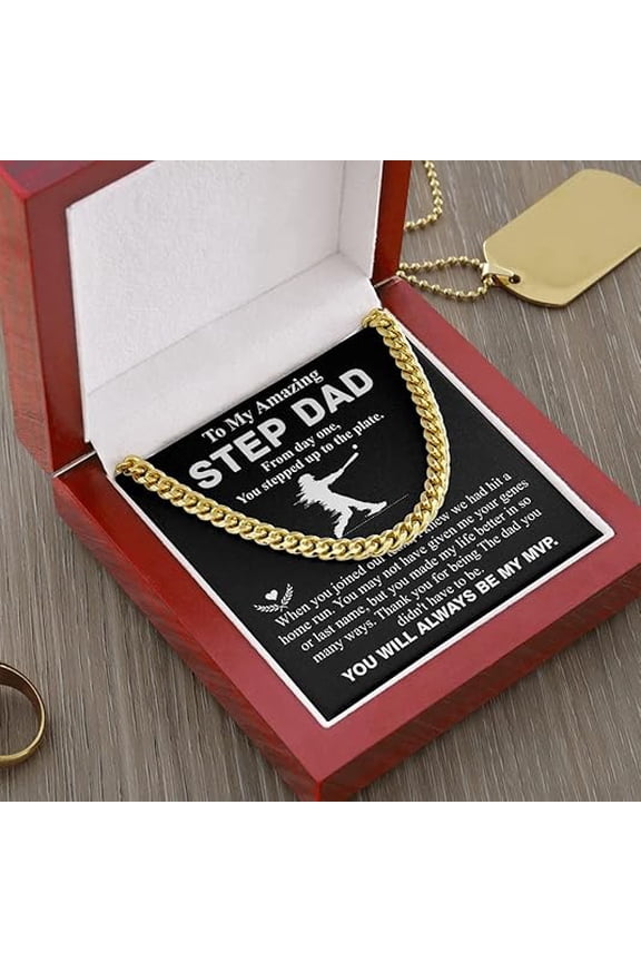 STEP DAD NECKLACE, Gift For Step Father From Step Son/Daughter, Father’s Day Gift, Birthday Gift, Bonus Dad Gift, Cuban Chain, Christmas Gift with Messege Card