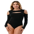 thumbnail image 1 of STEPBYJ Women's Cutout Off Shoulder Round Neck Sexy Casual Long Sleeve and Short Sleeve Bodysuit (XL, BLACK), 1 of 7