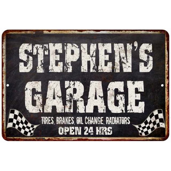 STEPHEN'S Garage Black Grunge Sign 8 x 12 High Gloss Metal 208120005442