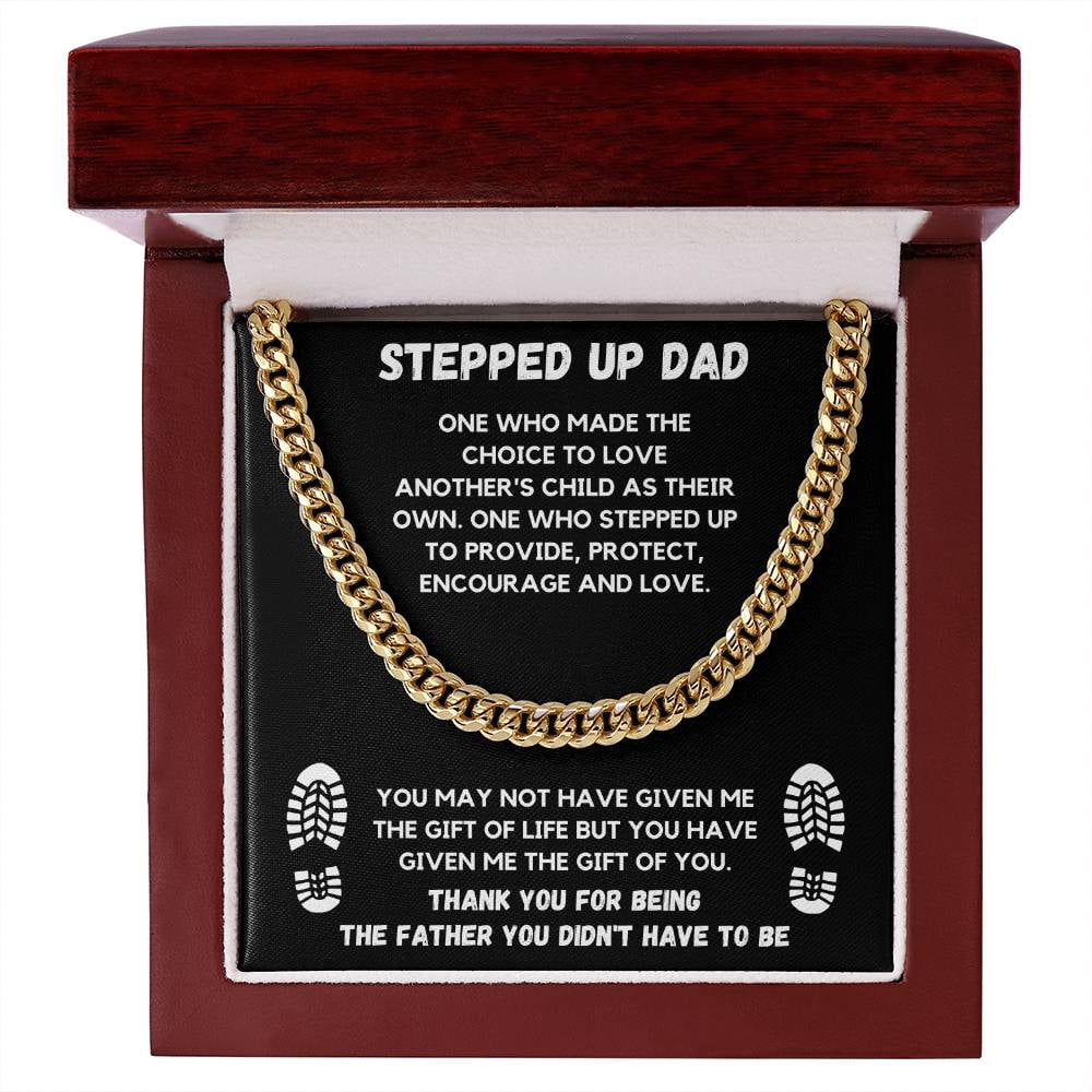 Chain Message Card STEPPED UP DAD CHAIN GIFT SET, Cuban Link Chain, Stainless Steel or ...