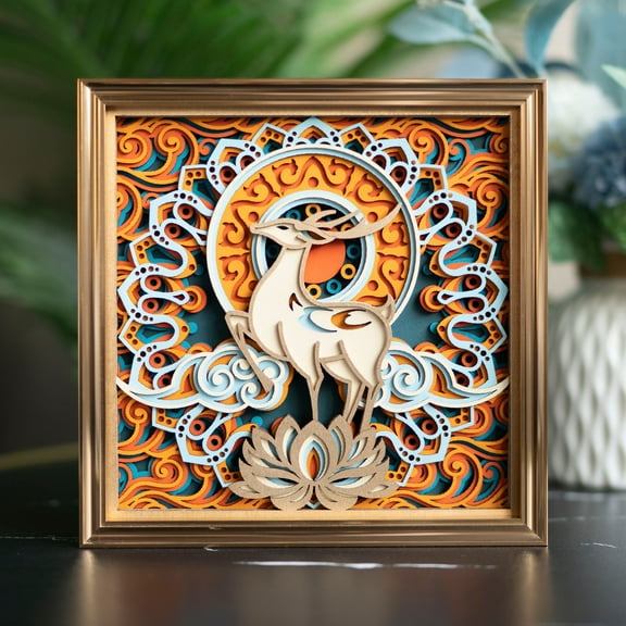 STEREOWOOD Celestial Deer Multilayer Wooden Wall Art, Unique Home Decor Gift, Desktop Decoration, Laser Cut Artwork, 3d Mandala Wall Art