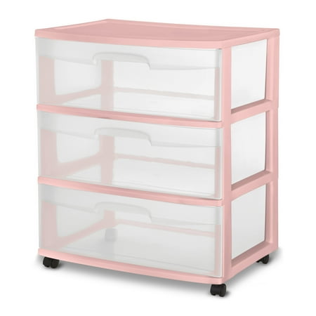 Sterilite Wide 3 Drawer Cart Blush Pink