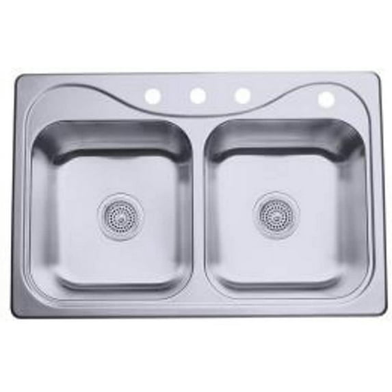 Sterling Plumbing Southhaven Kitchen Sink 11401-4-NA - Double Bowl, Top Mount, Stainless Steel - 33 x 22 In.