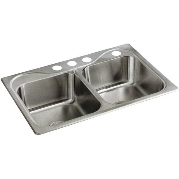 Sterling Plumbing Southhaven Kitchen Sink 11402-4-NA - Double Bowl, Top-Mount - 33"x22", Stainless Steel