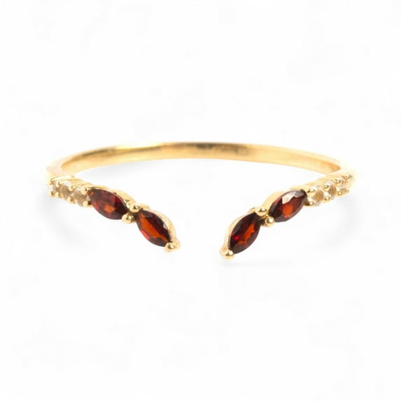STERLING MINIMALIST 4X2MM Red Garnet & Round CZ Diamond Sterling Silver Ring for women Delicate Women's Fine Jewelry , Perfect Gift for Her, Birthstone Ring