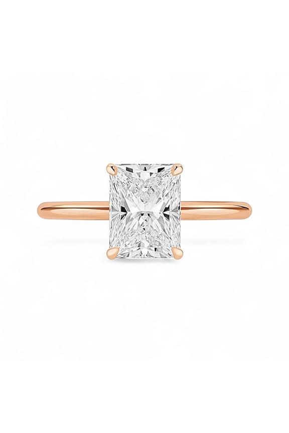 Yellow Gold Plated Radiant Cut Moissanite Engagement Ring, Solitaire Radiant Cut CZ Diamond Wedding Ring,