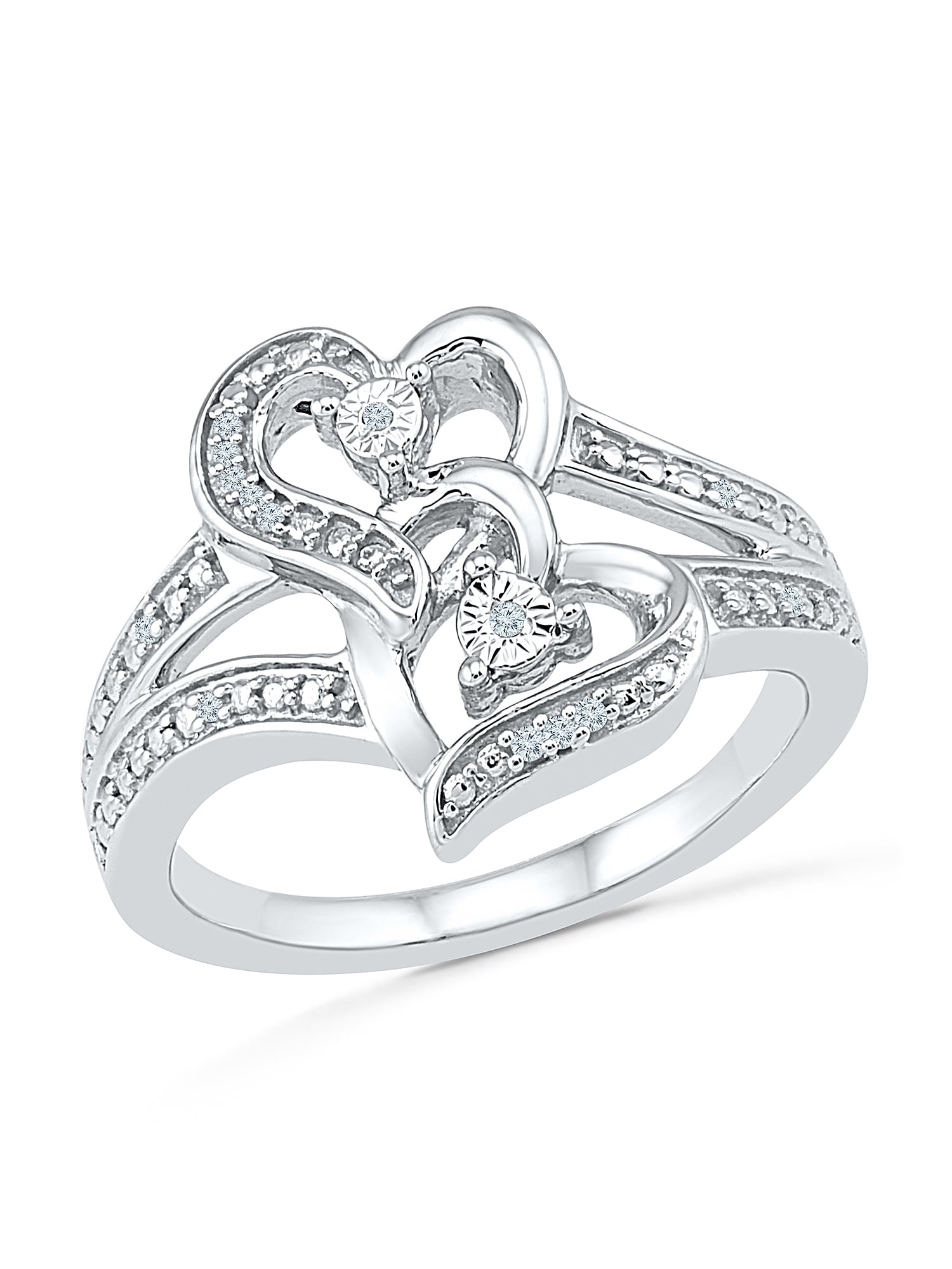 Sterling Silver Double White Diamond Heart Ring Sterling Silver Double White Diamond Heart Ring
