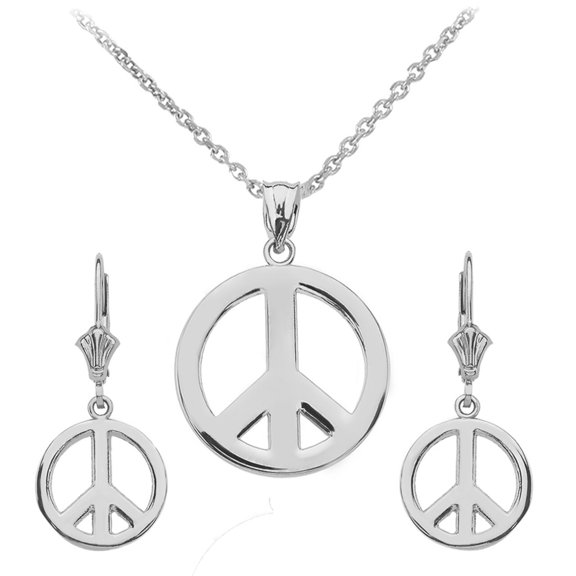 STERLING SILVER BOHO PEACE SIGN NECKLACE EARRING SET - Pendant with 16" chain
