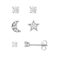 thumbnail image 1 of Believe by Brilliance Women's CZ Square Stud, Moon/Star, Round Stud Earrings, Set of 3, 1 of 3