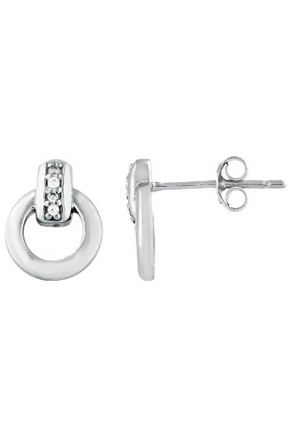 STERLING SILVER CZ DOOR KNOCKER STUD EARRINGS