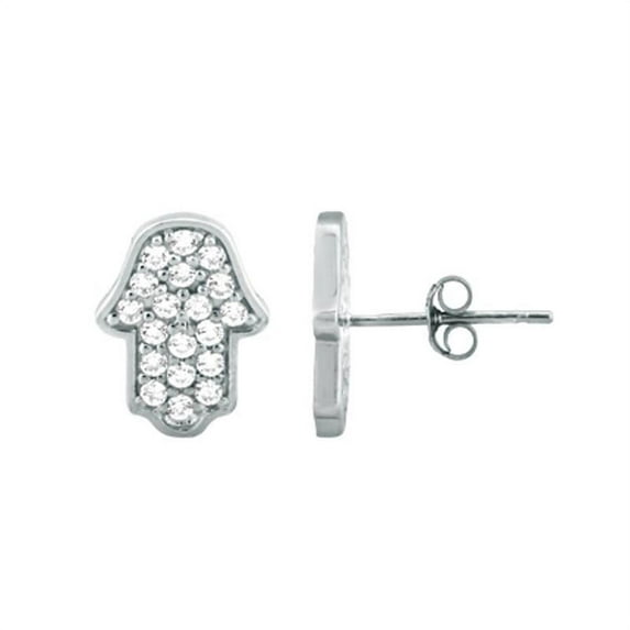 STERLING SILVER CZ HAMSA STUD EARRINGS