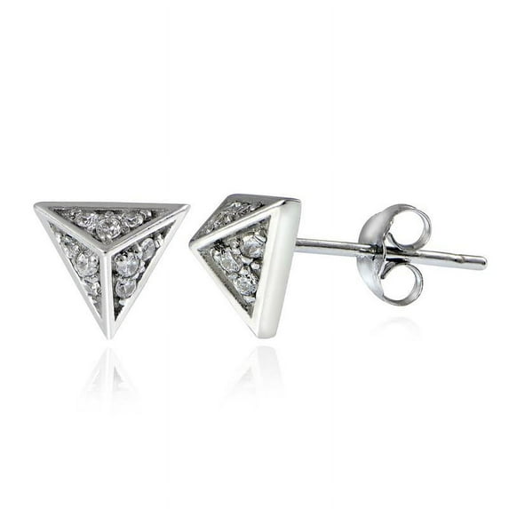 STERLING SILVER CZ PYRAMID STUD EARRINGS