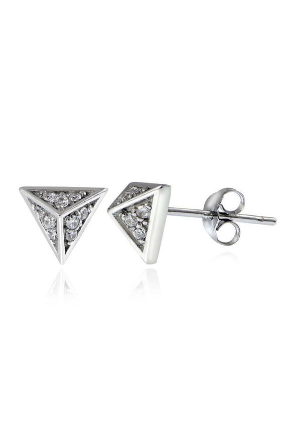 STERLING SILVER CZ PYRAMID STUD EARRINGS