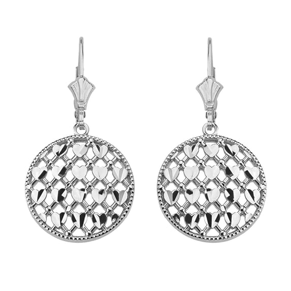 STERLING SILVER DOUBLE LAYERED WOVEN HEARTS FILIGREE CIRCULAR DROP EARRING SET