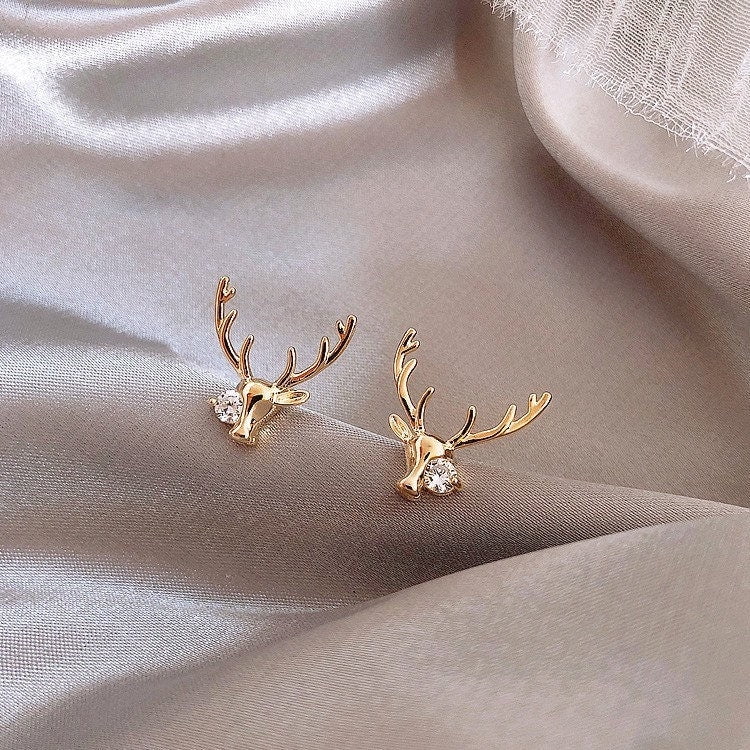 Silver deer earrings deals