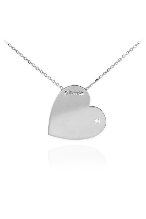STERLING SILVER ENGRAVABLE HEART CZ NECKLACE : 18"