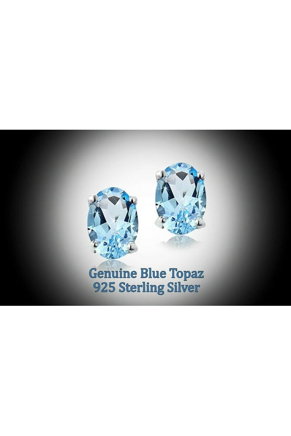 STERLING SILVER GENUINE LONDON BLUE TOPAZ 5X7 OVAL STUD EARRINGS