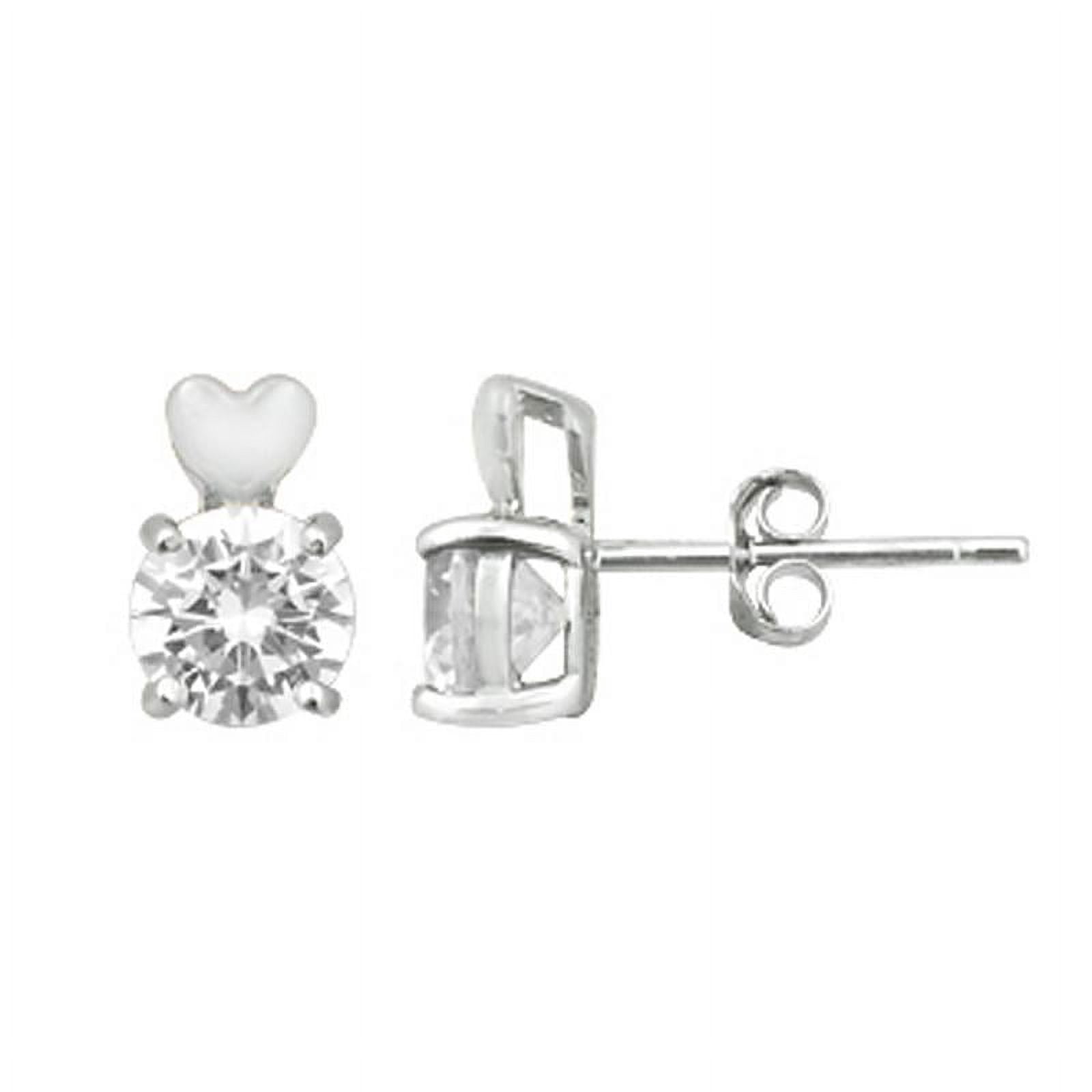 STERLING SILVER HEART ACCENT CZ STUD EARRINGS