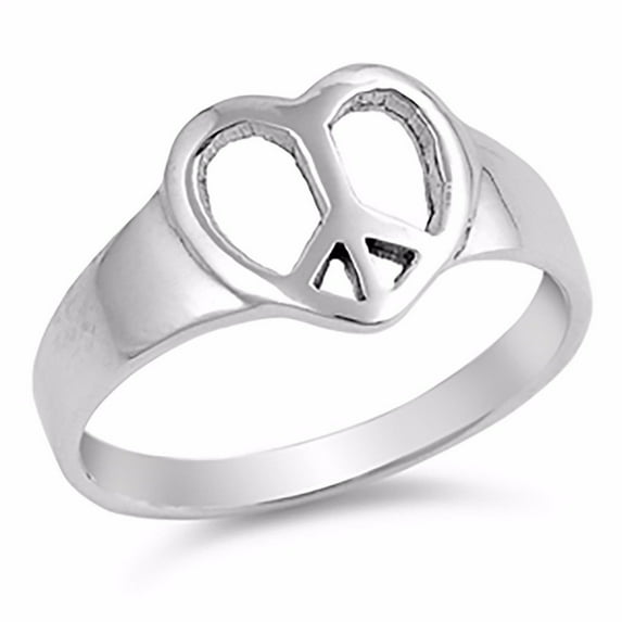 STERLING SILVER HEART PEACE SIGN RING