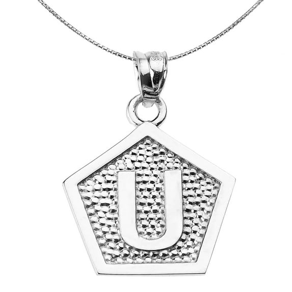 STERLING SILVER INITIAL "U" ENGRAVABLE PENTAGON SHAPE PENDANT NECKLACE : Pendant with 18" chain
