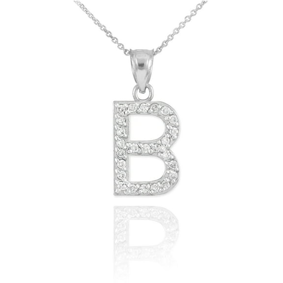 STERLING SILVER LETTER "B" INITIAL CZ PENDANT NECKLACE : 20"