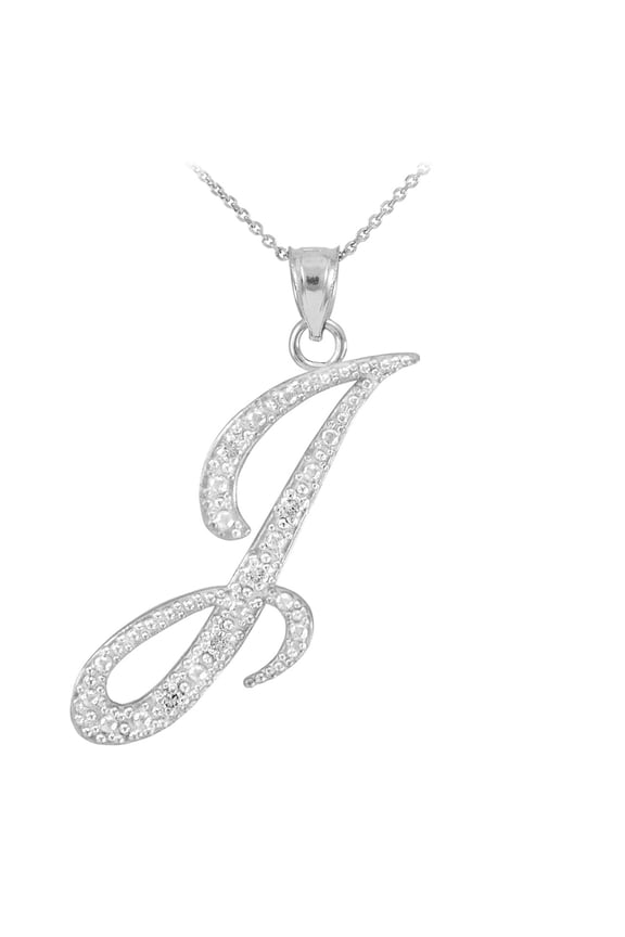 STERLING SILVER LETTER SCRIPT "I" CZ INITIAL NECKLACE :  20"