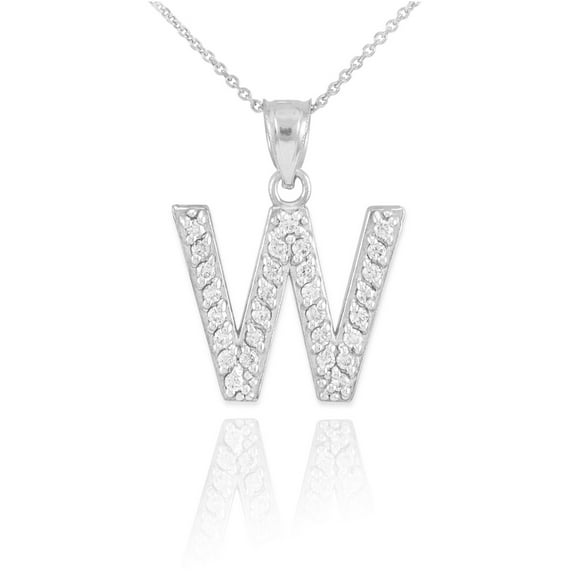 STERLING SILVER LETTER "W" INITIAL CZ PENDANT NECKLACE : 18"