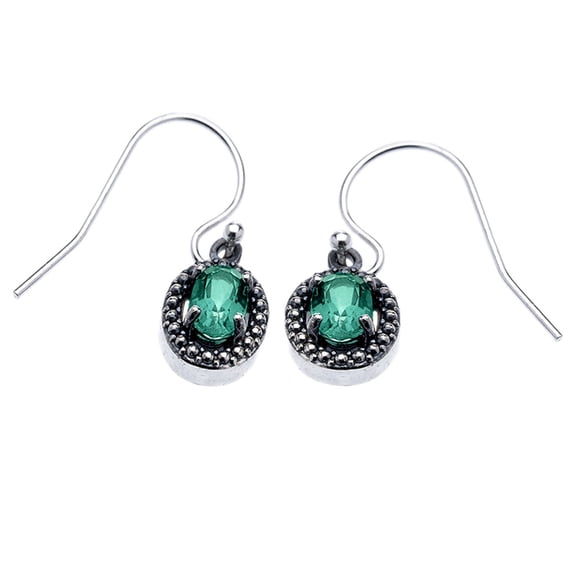 STERLING SILVER OVAL GREEN TOPAZ DANGLING EARRINGS